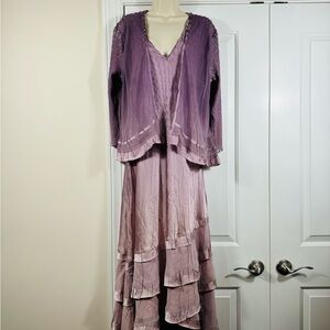 KOMAROV XL 12/14/16 Charmeuse Chiffon Plunging V Neck Sleeveless 2-Piece Dress